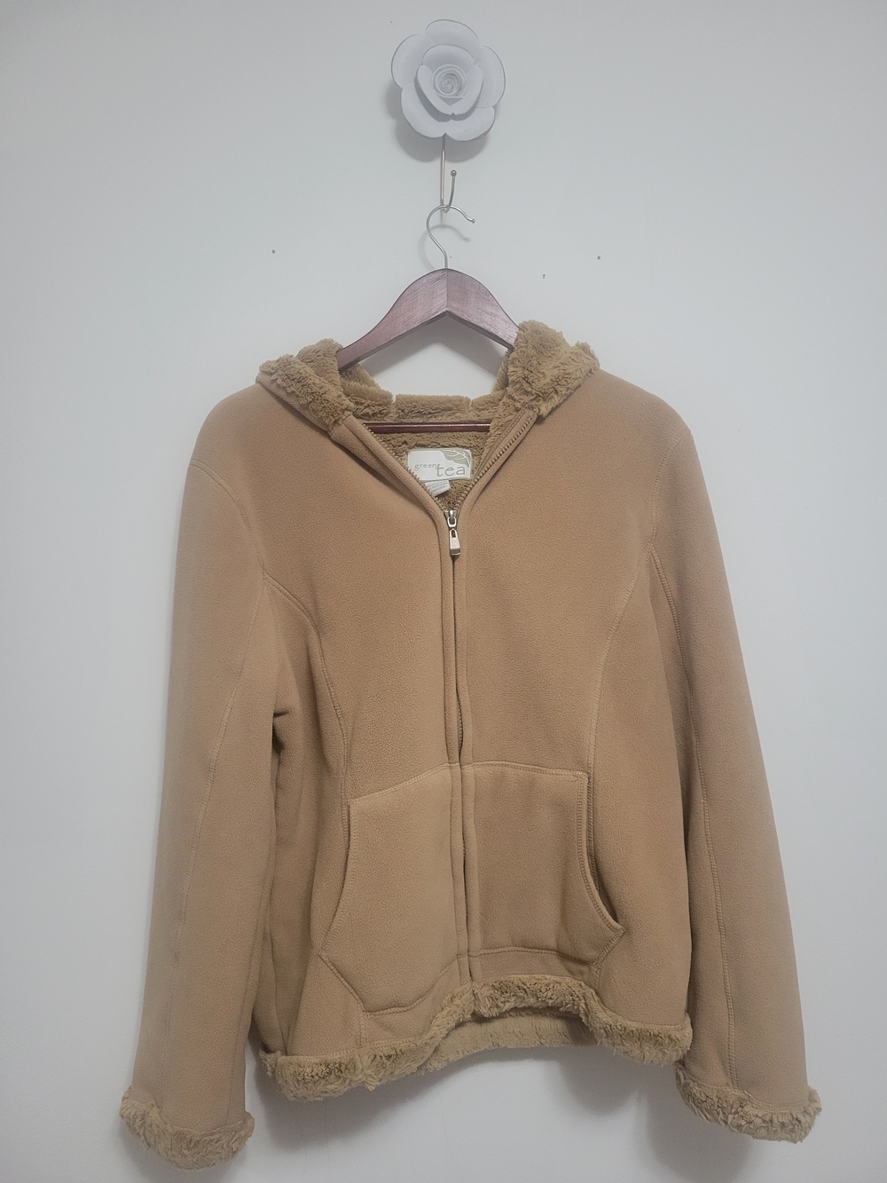 Green Tea- Cozy Sherpa-Lined Zip Hoodie in Light Taupe - Picture 2 of 8